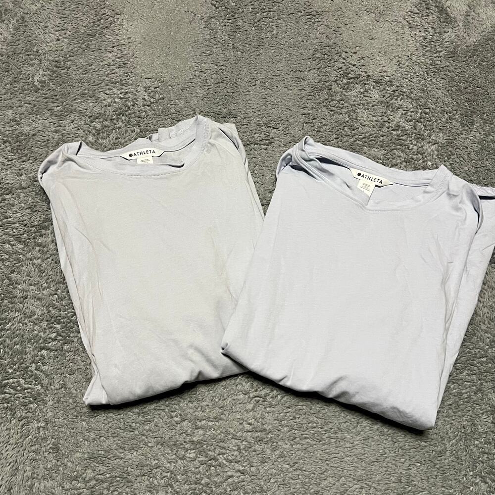 Athleta Shirts Lot Womens Large Blue Crew Tshirt Attletic ***
